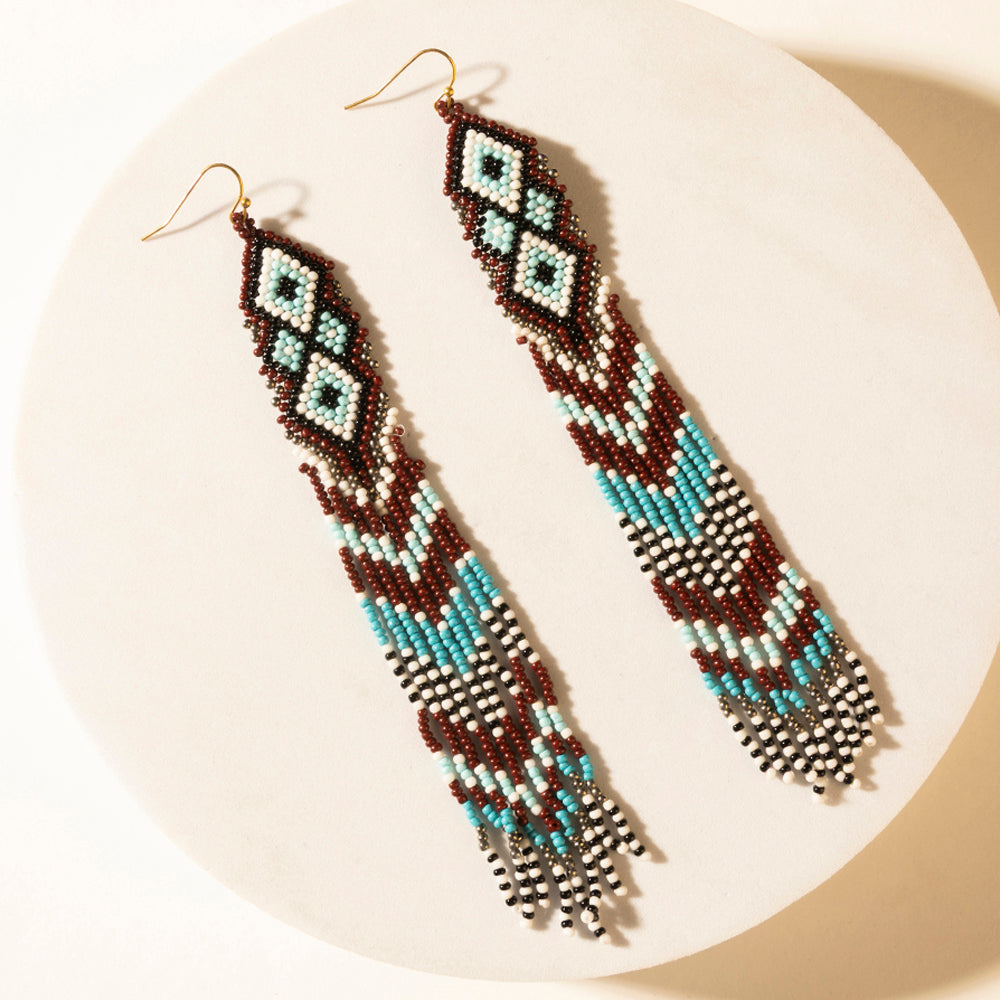 Myra High Ranger Beaded Fringe Earrings in Saddle Blue - Myra USA
