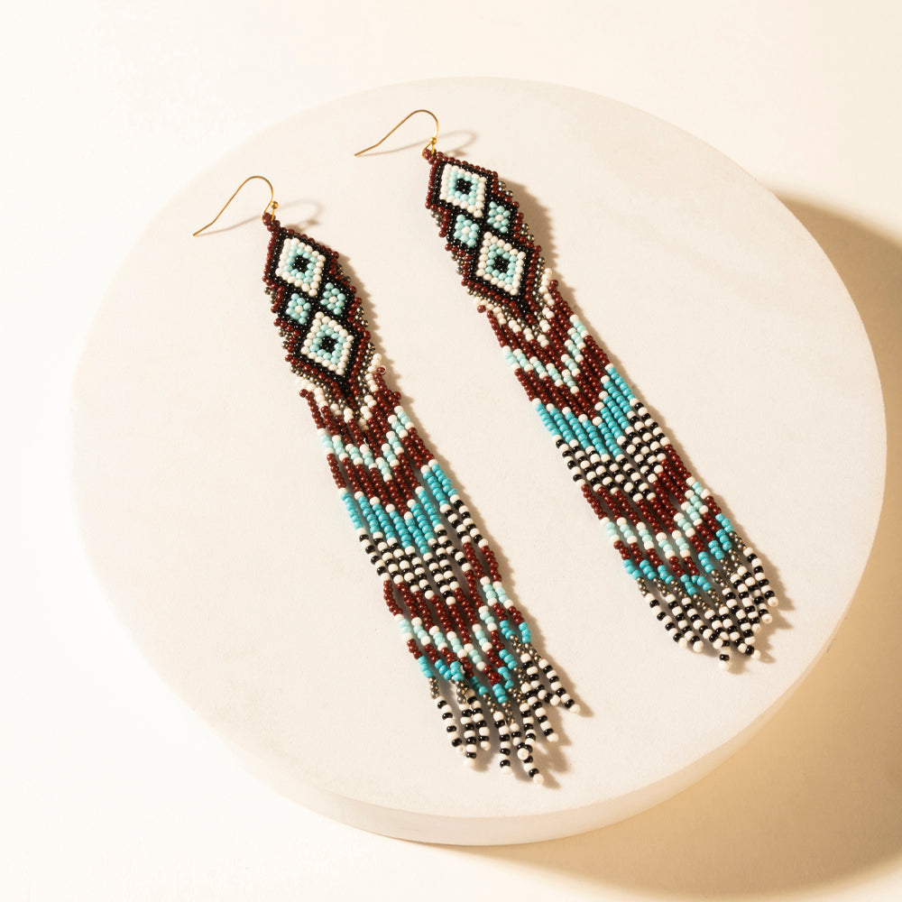 Myra High Ranger Beaded Fringe Earrings in Saddle Blue - Myra USA