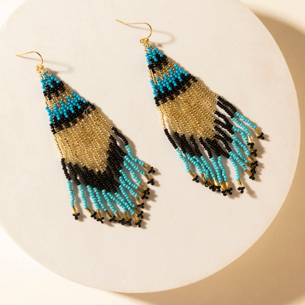 Myra Dune Glow Beaded Fringe Earrings in Skyfall Blue - Myra USA
