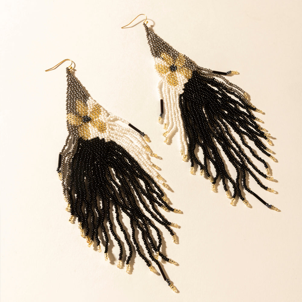 Myra Moonlit Sage Beaded Fringe Earrings in Midnight Coal - Myra USA