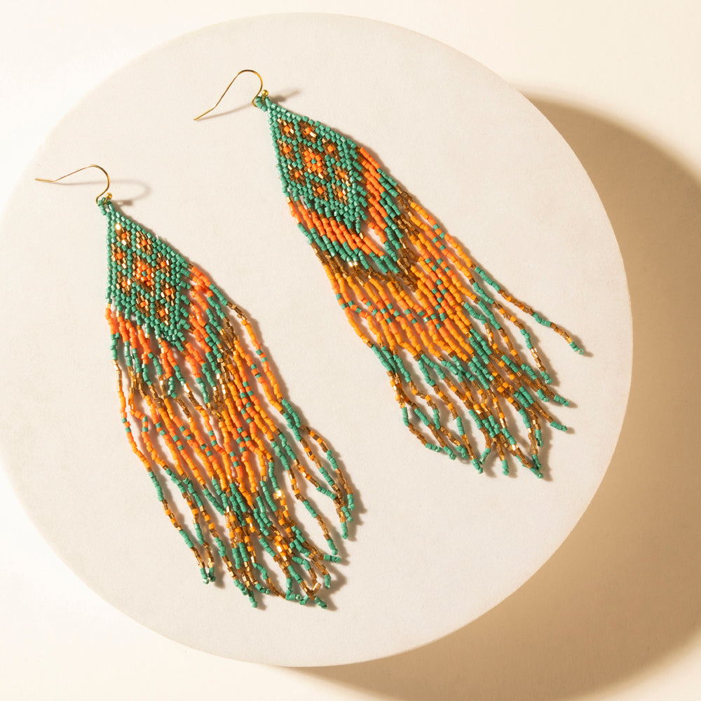 Myra Sundance Ember Beaded Fringe Earrings in Gilded Coral - Myra USA