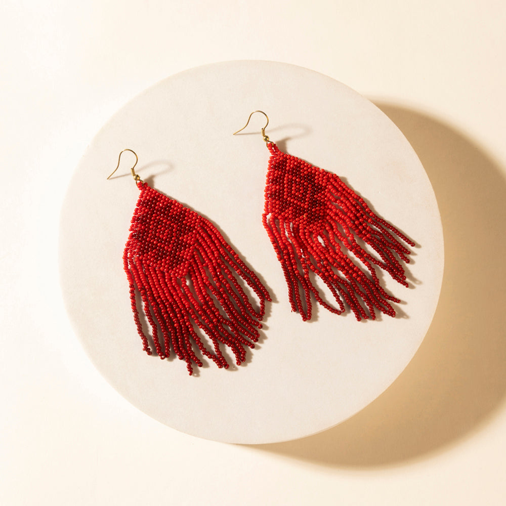 Myra Wild Blaze Beaded Fringe Earrings in Ember Red - Myra USA