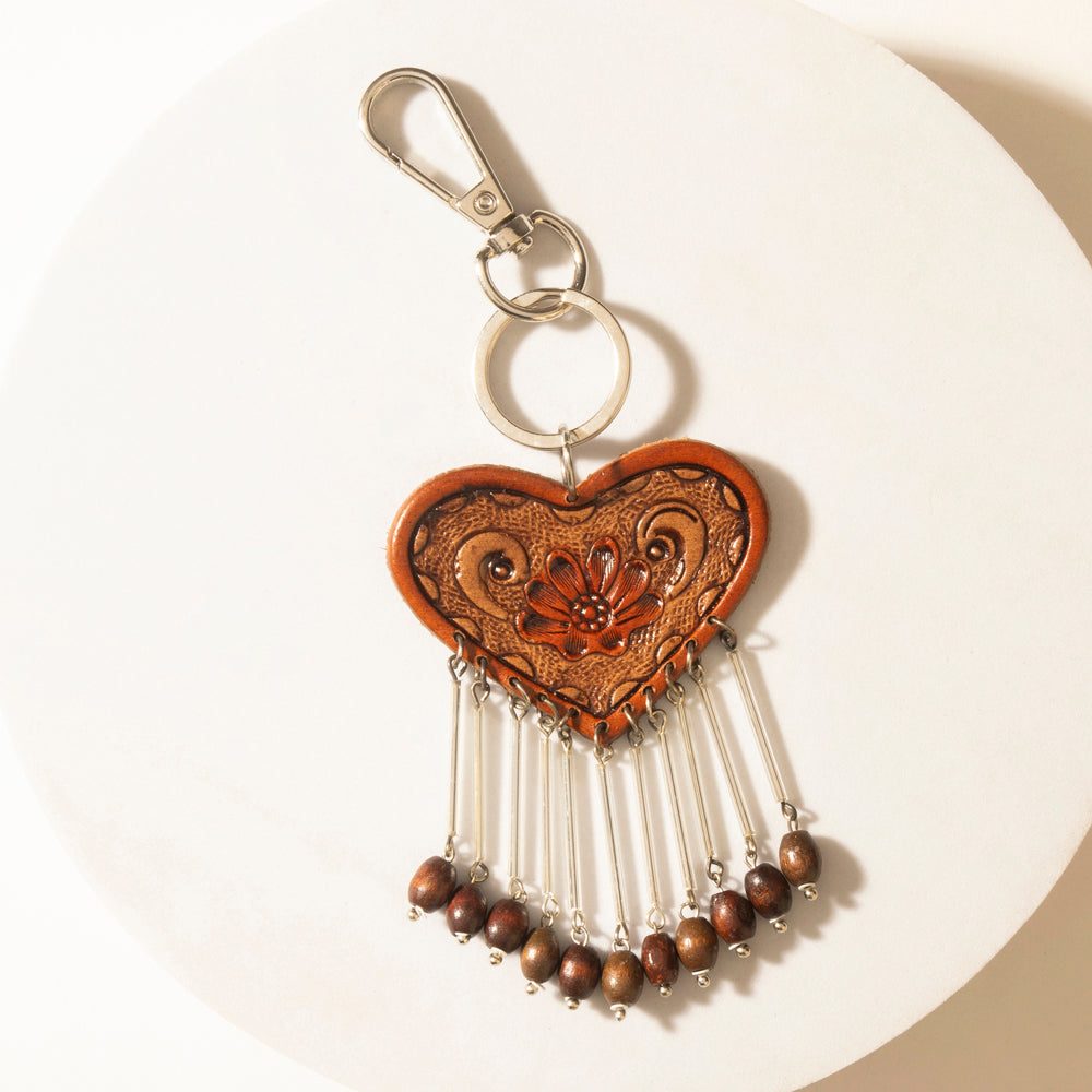 Myra Sweetheart Tooled Tassel Keychain in Cocoa Brown - Myra USA