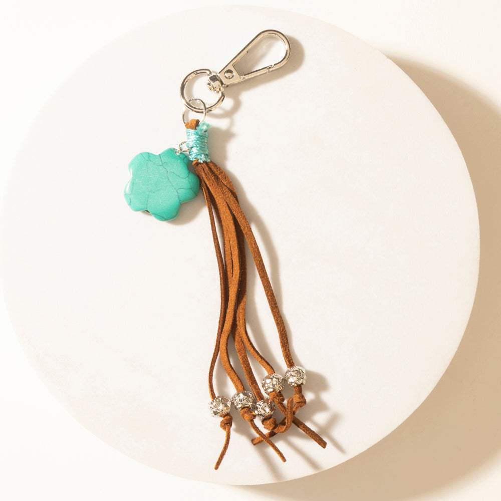 Myra Rangeflower Tassel Charm Keychain in Suede Brown - Myra USA