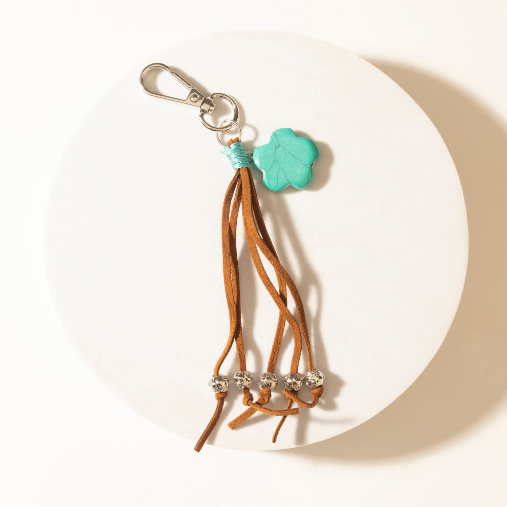 Myra Rangeflower Tassel Charm Keychain in Suede Brown - Myra USA