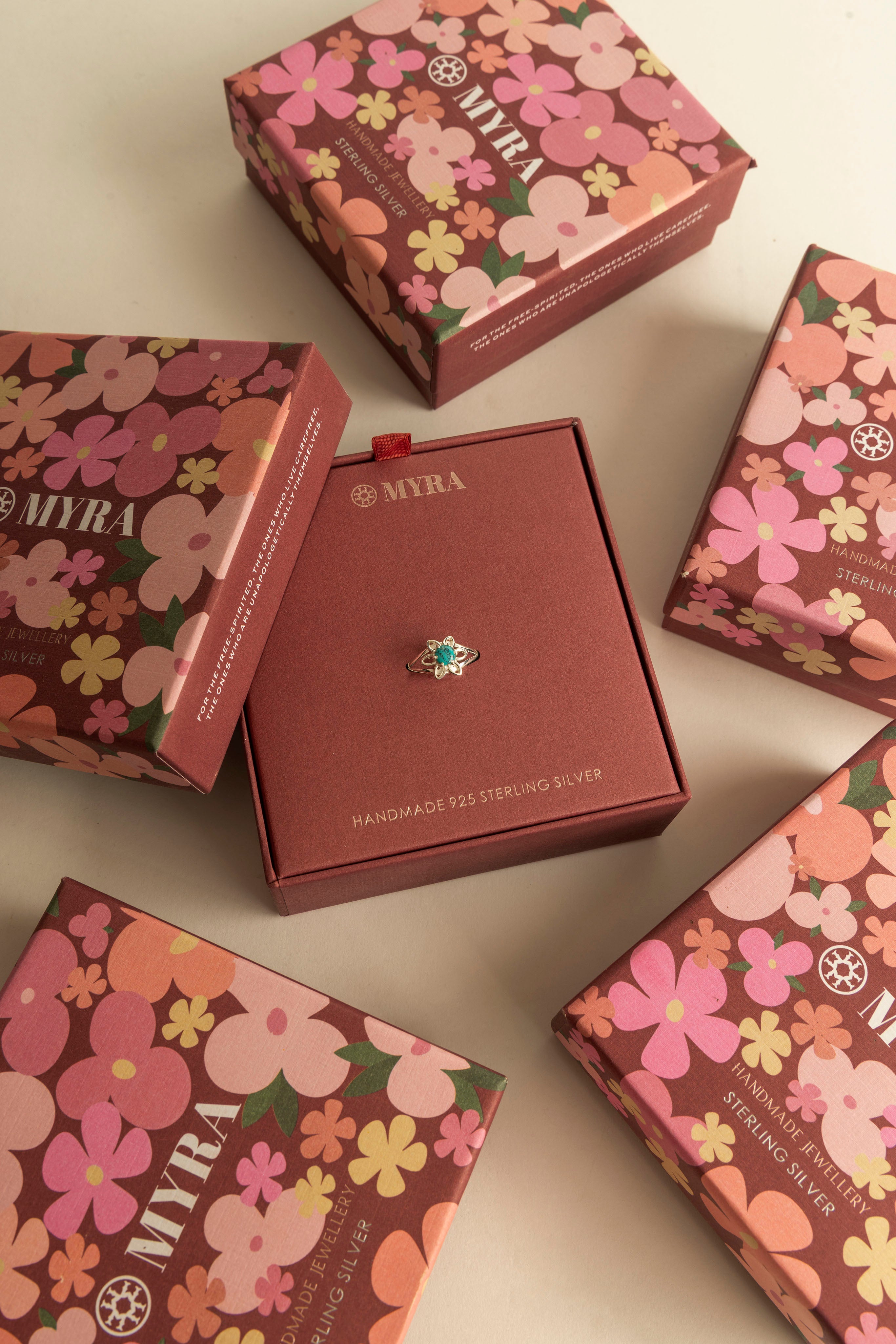 Myra Skybud Halo Sterling Silver Ring in Sage Blue - Myra USA