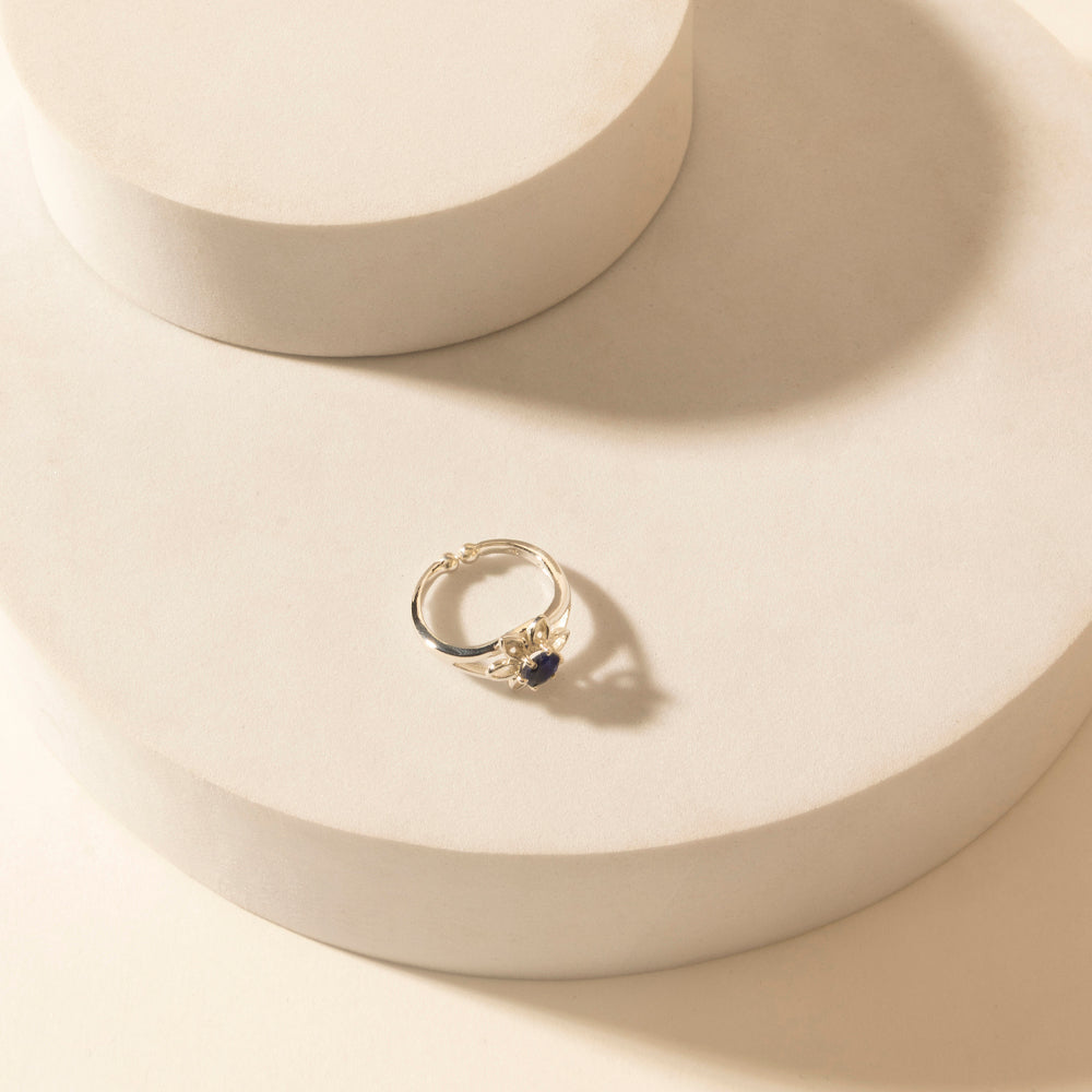 Myra Canyon Dew Sterling Silver Ring in Starlit Navy - Myra USA