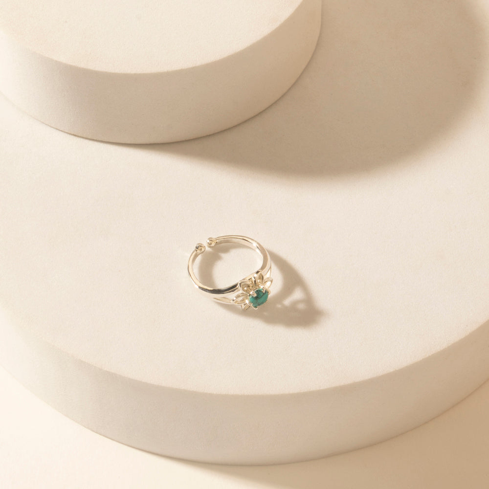 Myra Skybud Halo Sterling Silver Ring in Sage Blue - Myra USA