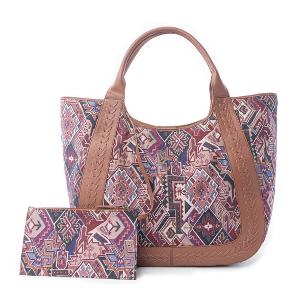 Myra Savannah Moon Jacquard Tote Bag in Plum Shadow - Myra USA