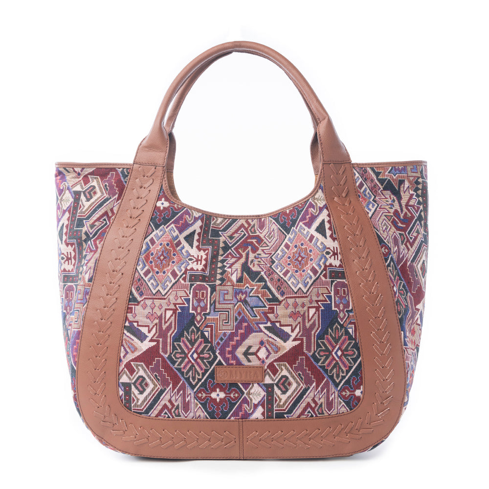 Myra Savannah Moon Jacquard Tote Bag in Plum Shadow - Myra USA