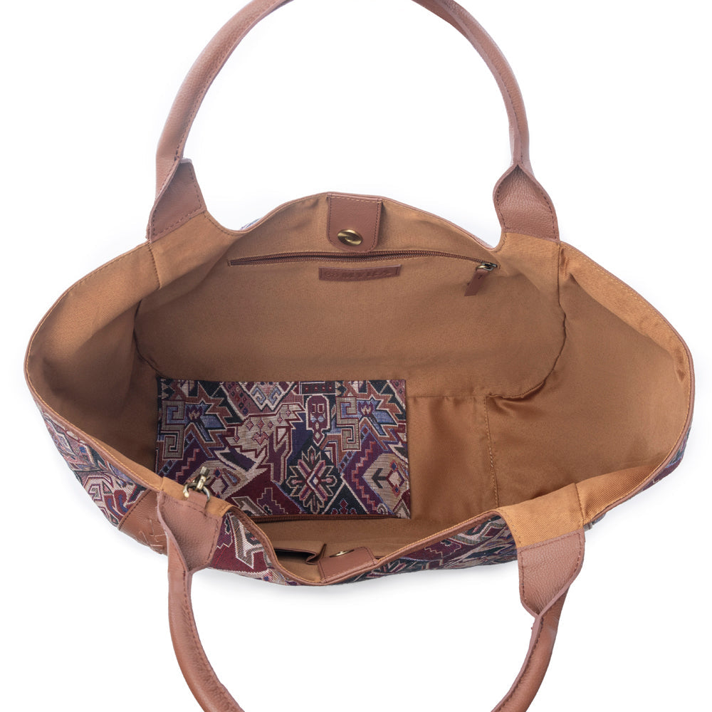 Myra Savannah Moon Jacquard Tote Bag in Plum Shadow - Myra USA