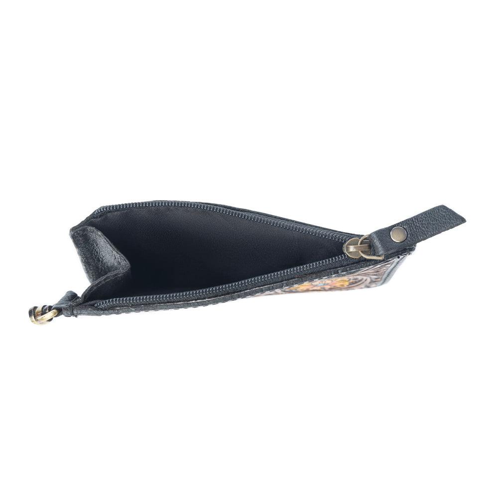 Myra Wildflower Mesa Handtooled Hairon Leather Card Holder In Prairie Amber