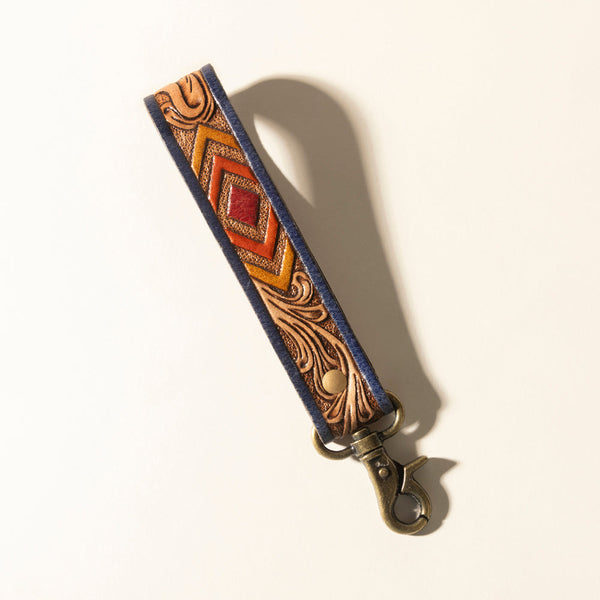 Myra Sedona Breeze Handtooled Leather Keyfob in Oxide Red - Myra USA