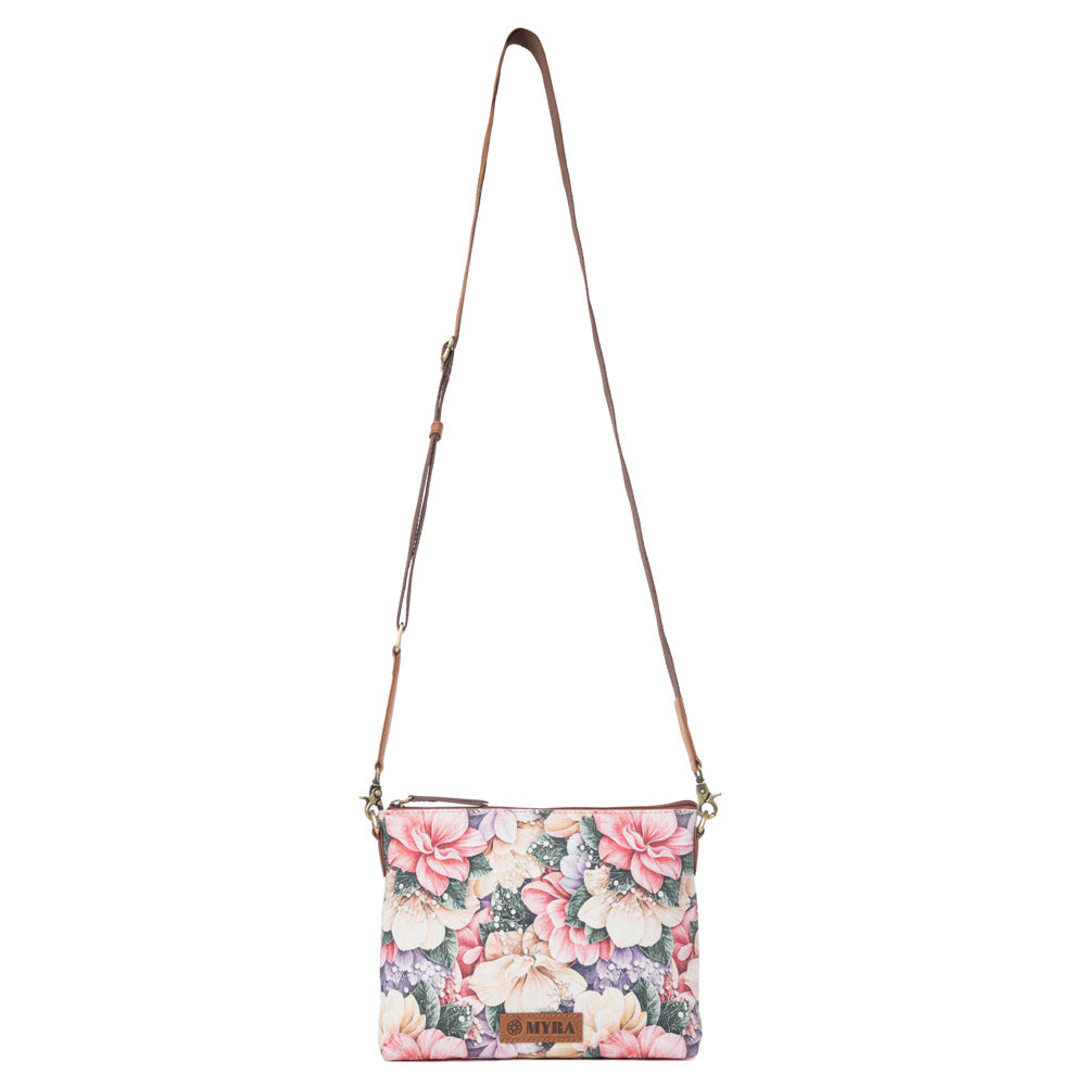 Myra Wildflower Trail Cotton & Leather Crossbody Bag in Vintage Rose - Myra USA