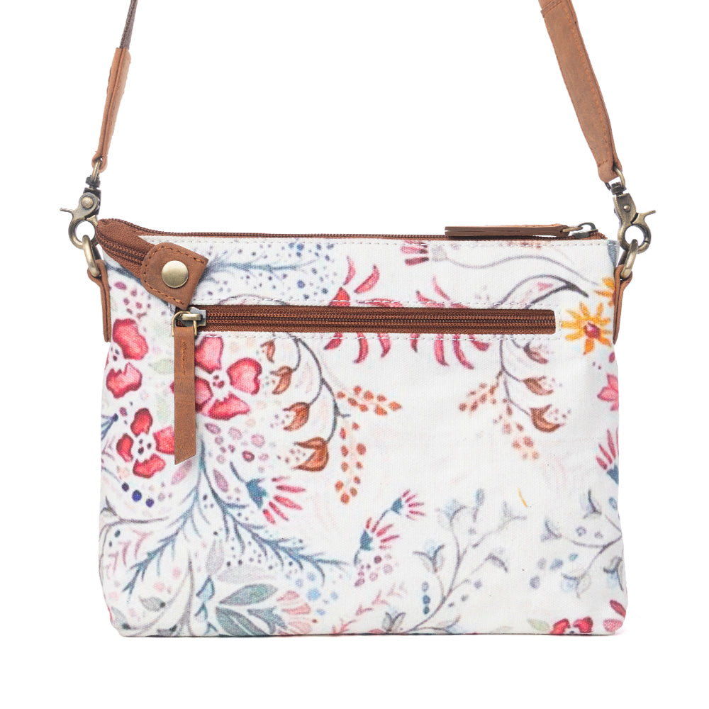 Myra Wildflower Trail Cotton & Leather Crossbody Bag in Spring Sand - Myra USA