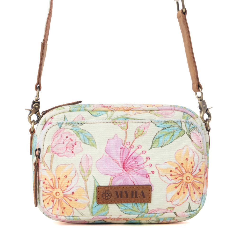 Myra Meadow Song Cotton & Leather Crossbody Bag in Lemon Blossom - Myra USA