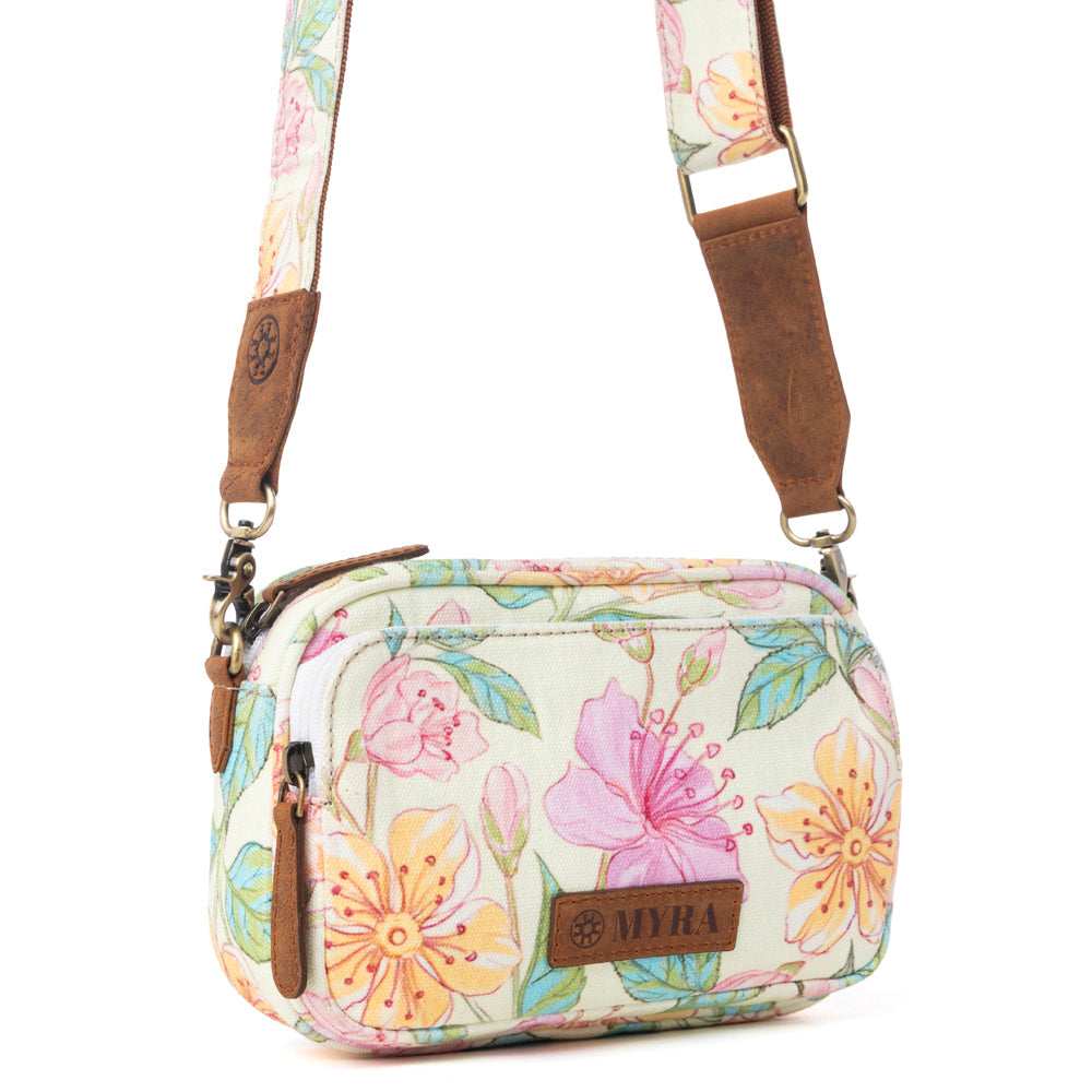 Myra Meadow Song Cotton & Leather Crossbody Bag in Lemon Blossom - Myra USA