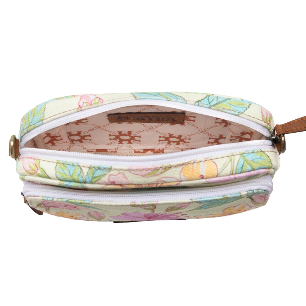 Myra Meadow Song Cotton & Leather Crossbody Bag in Lemon Blossom - Myra USA