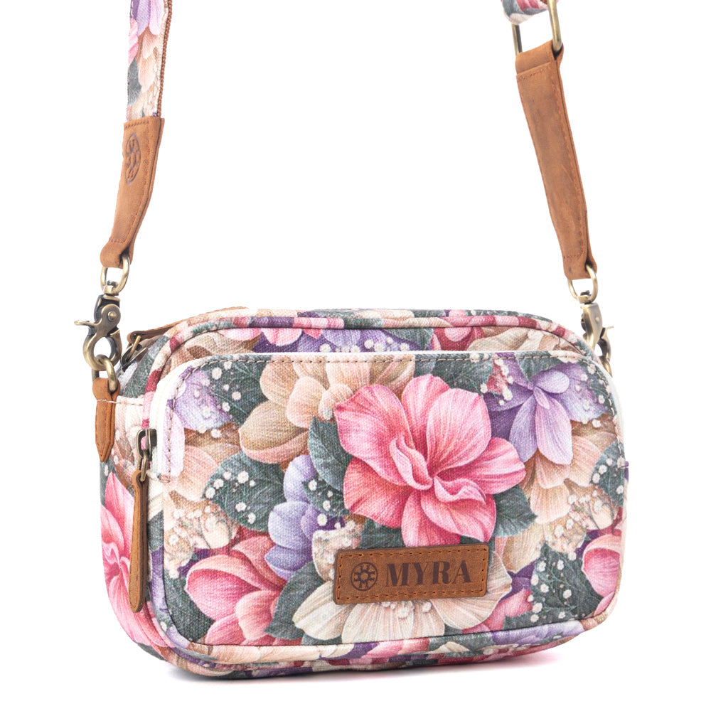 Myra Meadow Song Cotton & Leather Crossbody Bag in Meadow Blush - Myra USA
