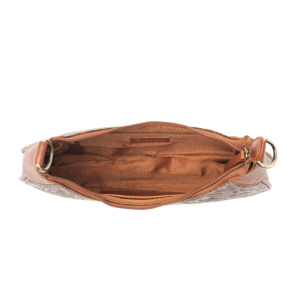 Heritage Vine Embossed Leather Bag for Women in Brown with shoulder strap - Myra USA