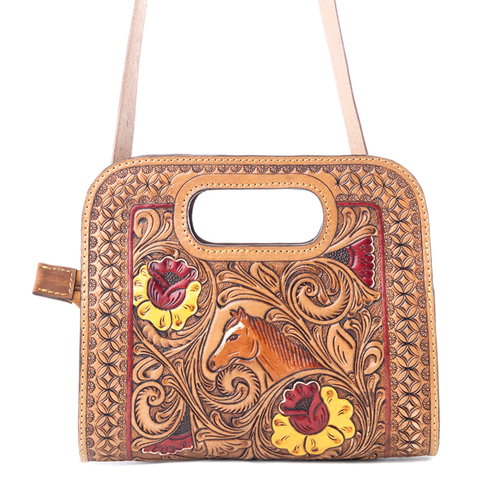 Myra Spirit Bloom Handtooled Leather Bag in Aged Mahogany