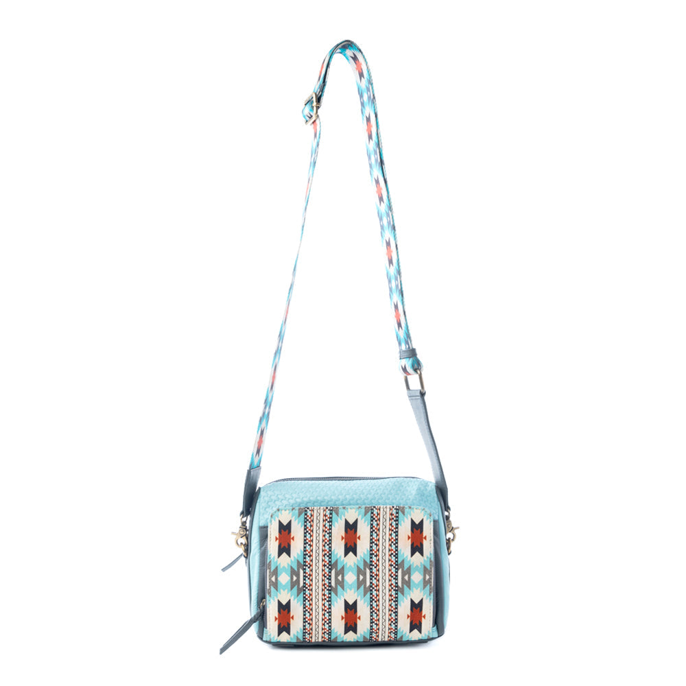 Myra Pueblo Charm Aztec Crossbody Bag in Frontier Blue
