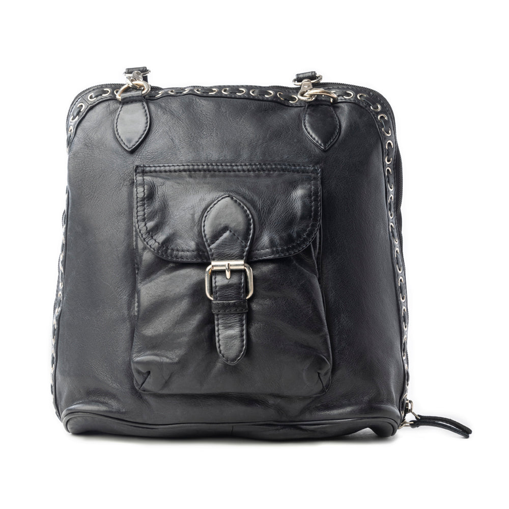Myra Stormrider Buckled Genuine Leather Bag in Shadow Black - Myra USA