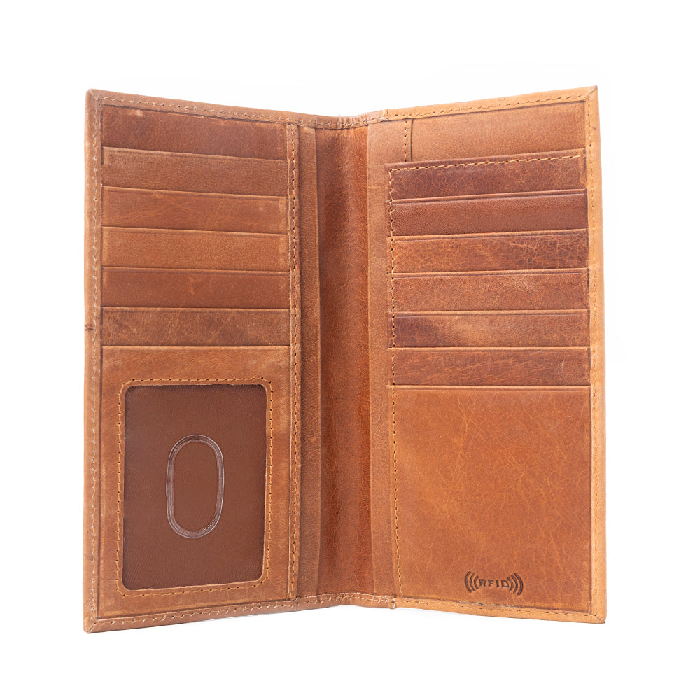 Myra Sheriff’s Crest Handtooled Leather Wallet for Men in Bronco Brown