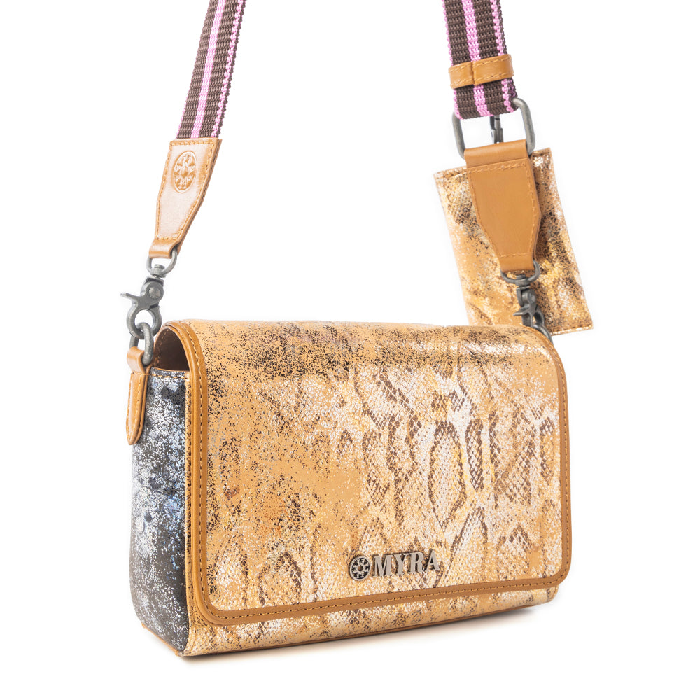 Myra Serpentina Charm Leather Shoulder Bag in Amber Snake Print