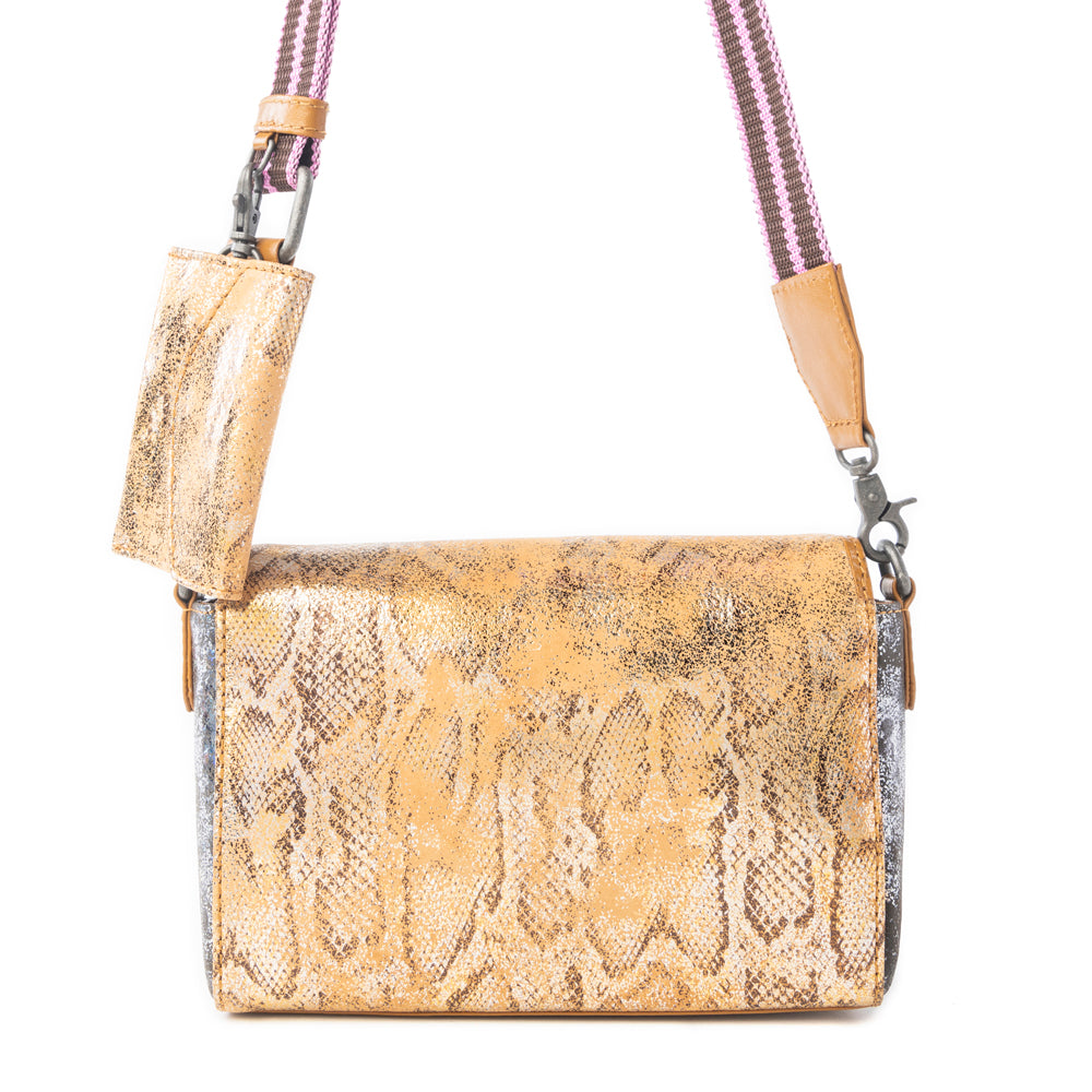 Myra Serpentina Charm Leather Shoulder Bag in Amber Snake Print