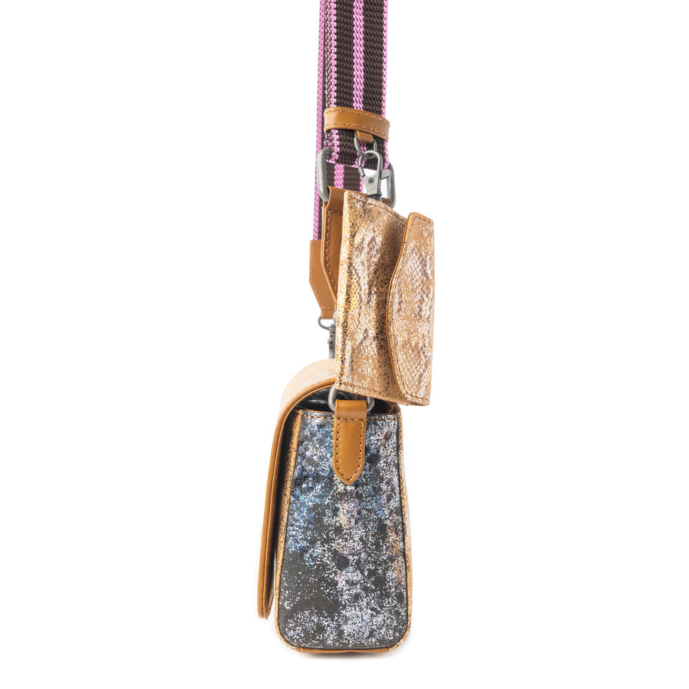 Myra Serpentina Charm Leather Shoulder Bag in Amber Snake Print