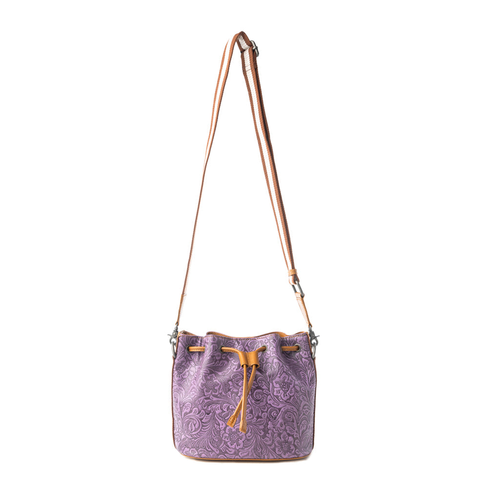 Myra Amara Bloom Embossed Leather Bucket Bag in Mystic Lilac