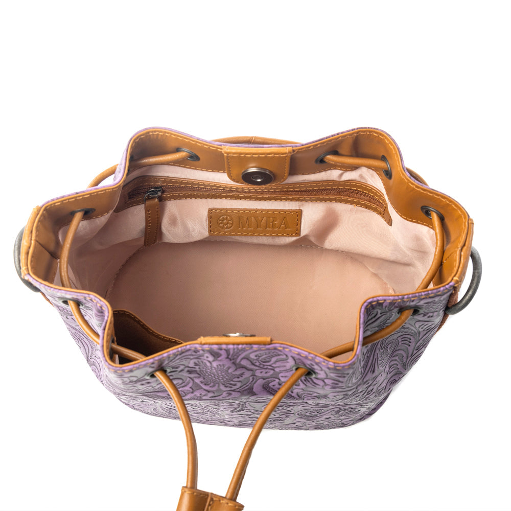 Myra Amara Bloom Embossed Leather Bucket Bag in Mystic Lilac