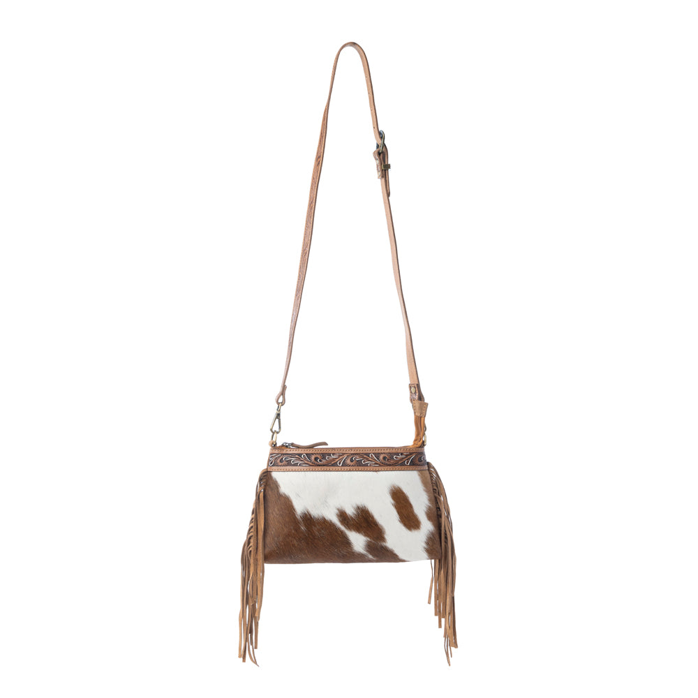 Myra Wild Mirage Hairon Leather Bag with Fringes in Ivory Range