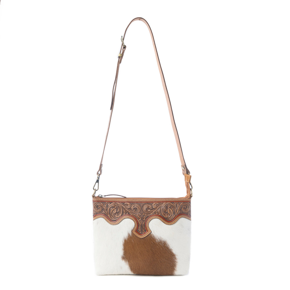 Myra Sienna Grace Handtooled Hairon Leather Bag in Western Copper