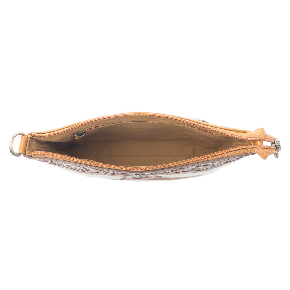 Myra Sienna Grace Handtooled Hairon Leather Bag in Western Copper
