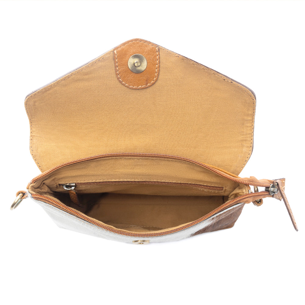 Myra Dune Lily Handtooled Hairon Leather Bag in Snowdrift Hide