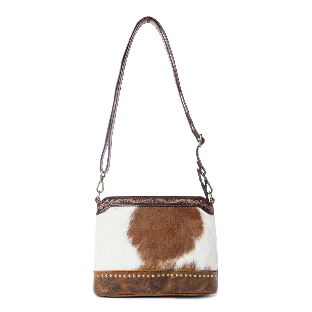 Myra Prairie Forge Studded Hairon Leather Bag in Rodeo Brown