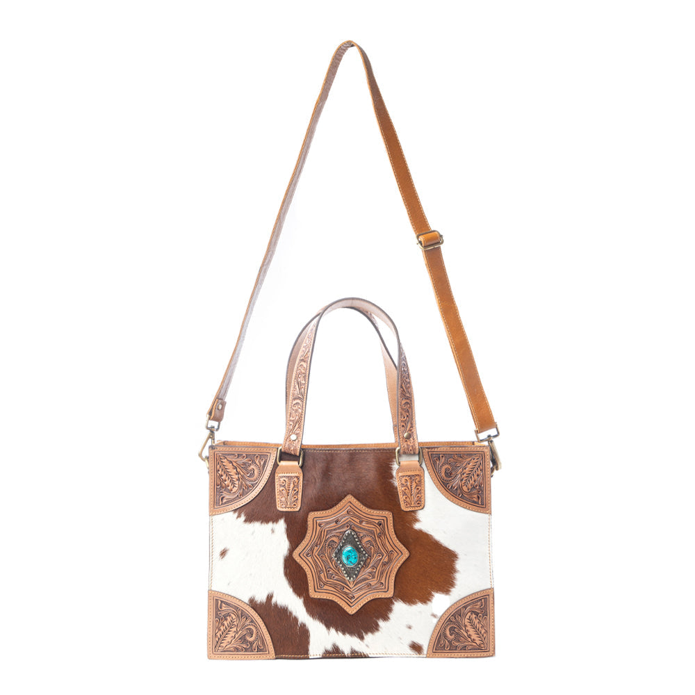 Myra Desert Jewel Handtooled Hairon Leather Concealed Carry Bag in Timber Brown