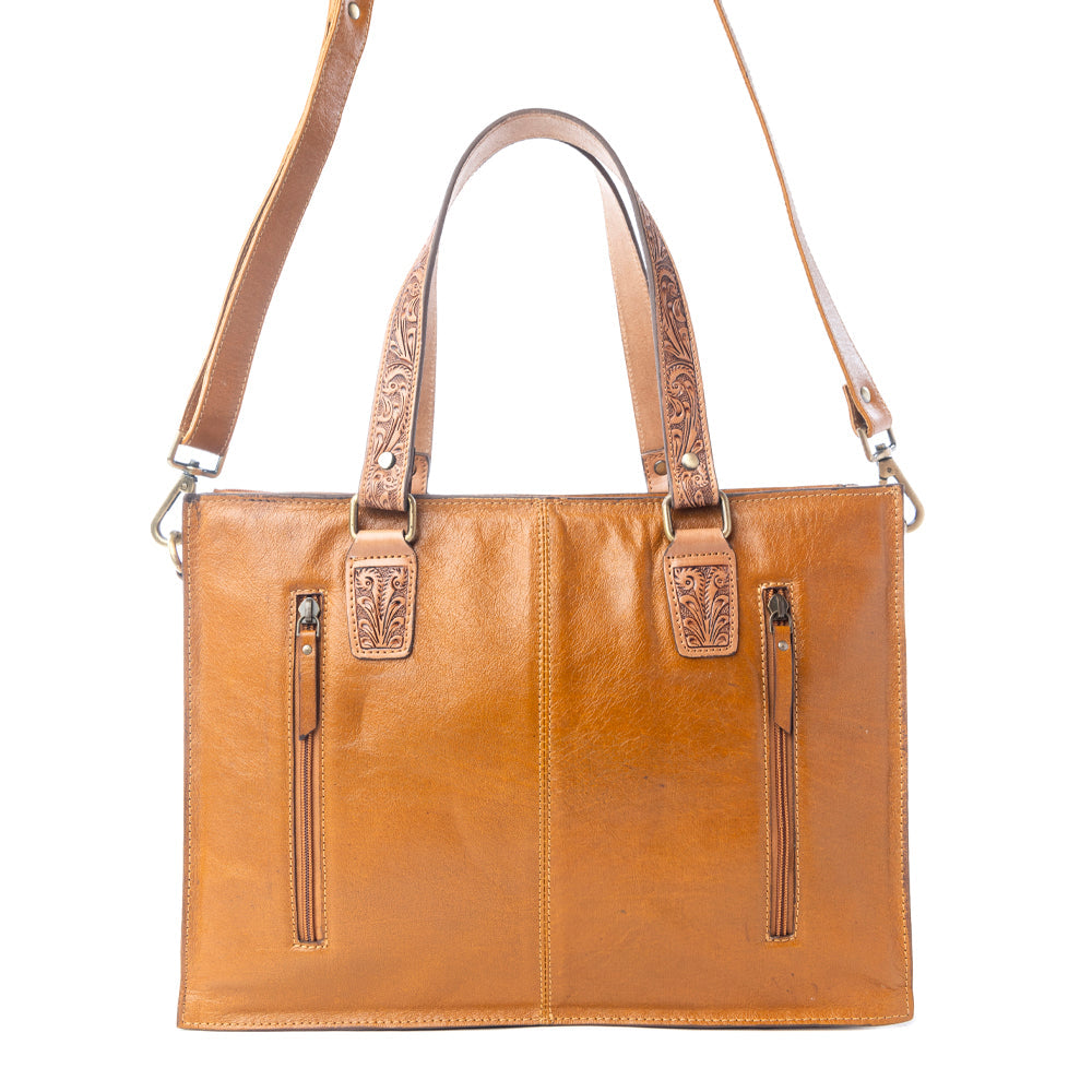 Myra Desert Jewel Handtooled Hairon Leather Concealed Carry Bag in Timber Brown