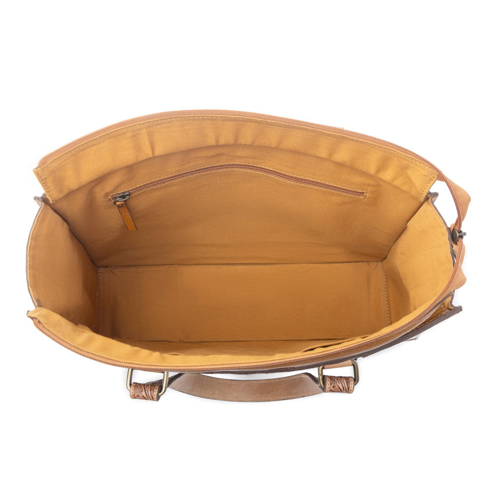 Myra Desert Jewel Handtooled Hairon Leather Concealed Carry Bag in Timber Brown