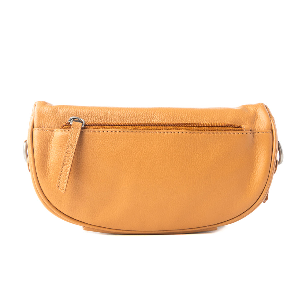 Myra Compass Mesa Leather Fanny Pack in Honey Cloud