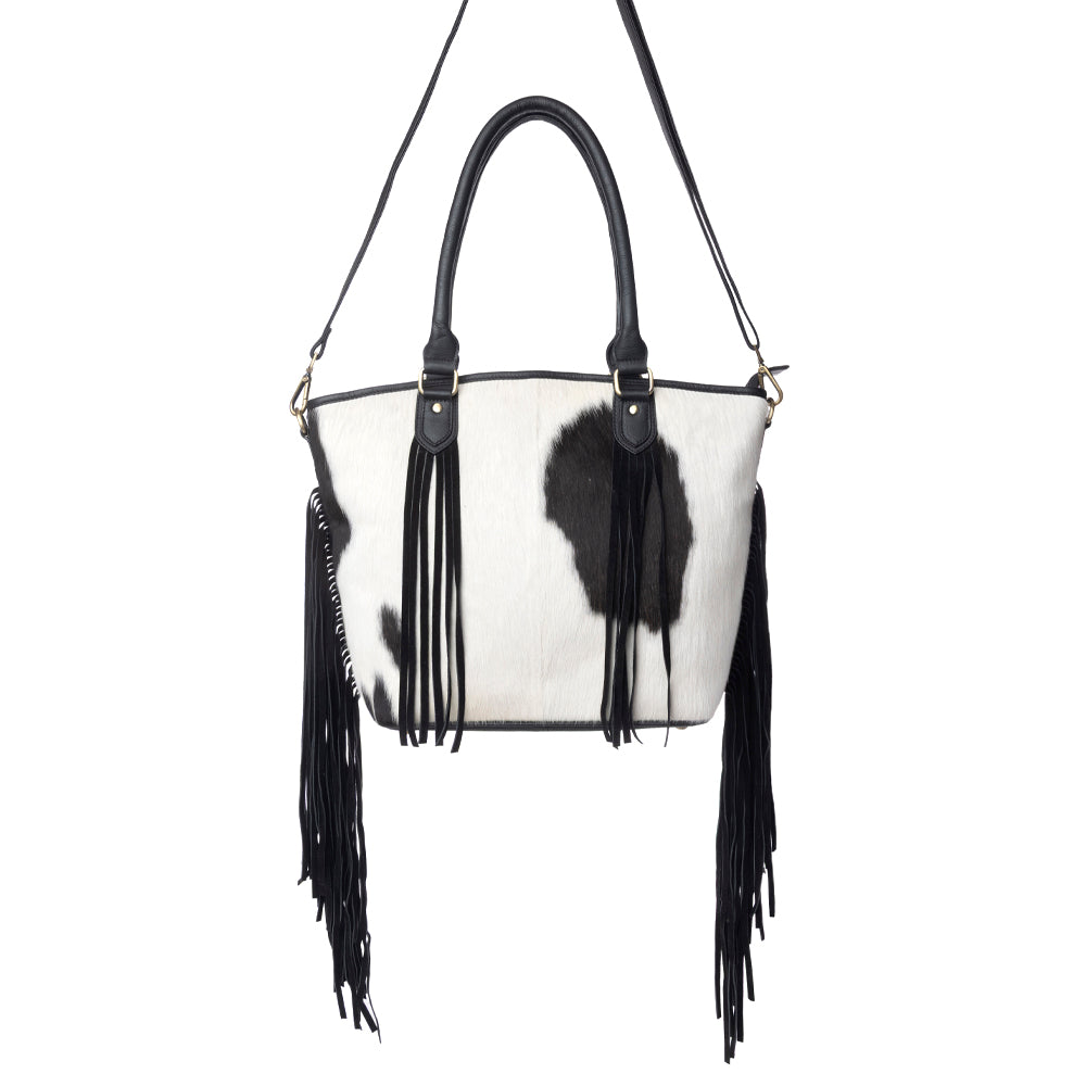 Myra High Plains Hairon Leather Concealed Fringe Carry Bag in Ebony Bone - Myra USA