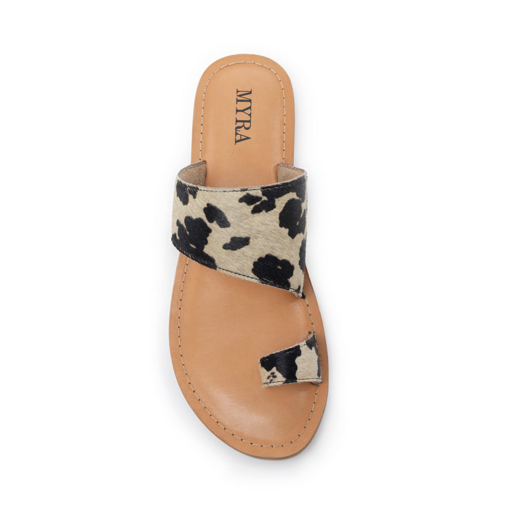 Myra Cattle Trail Hairon Leather Sandals in Ivory Cowhide - Myra USA