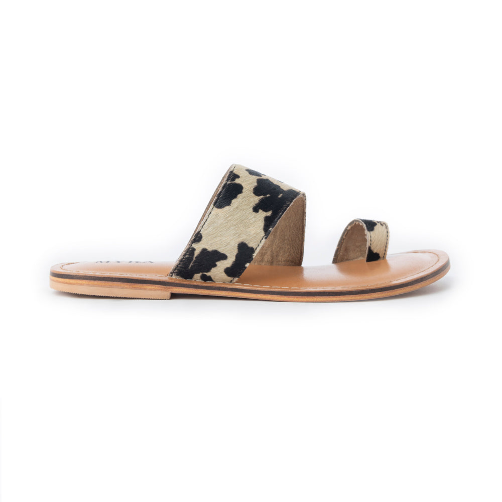 Myra Cattle Trail Hairon Leather Sandals in Ivory Cowhide - Myra USA