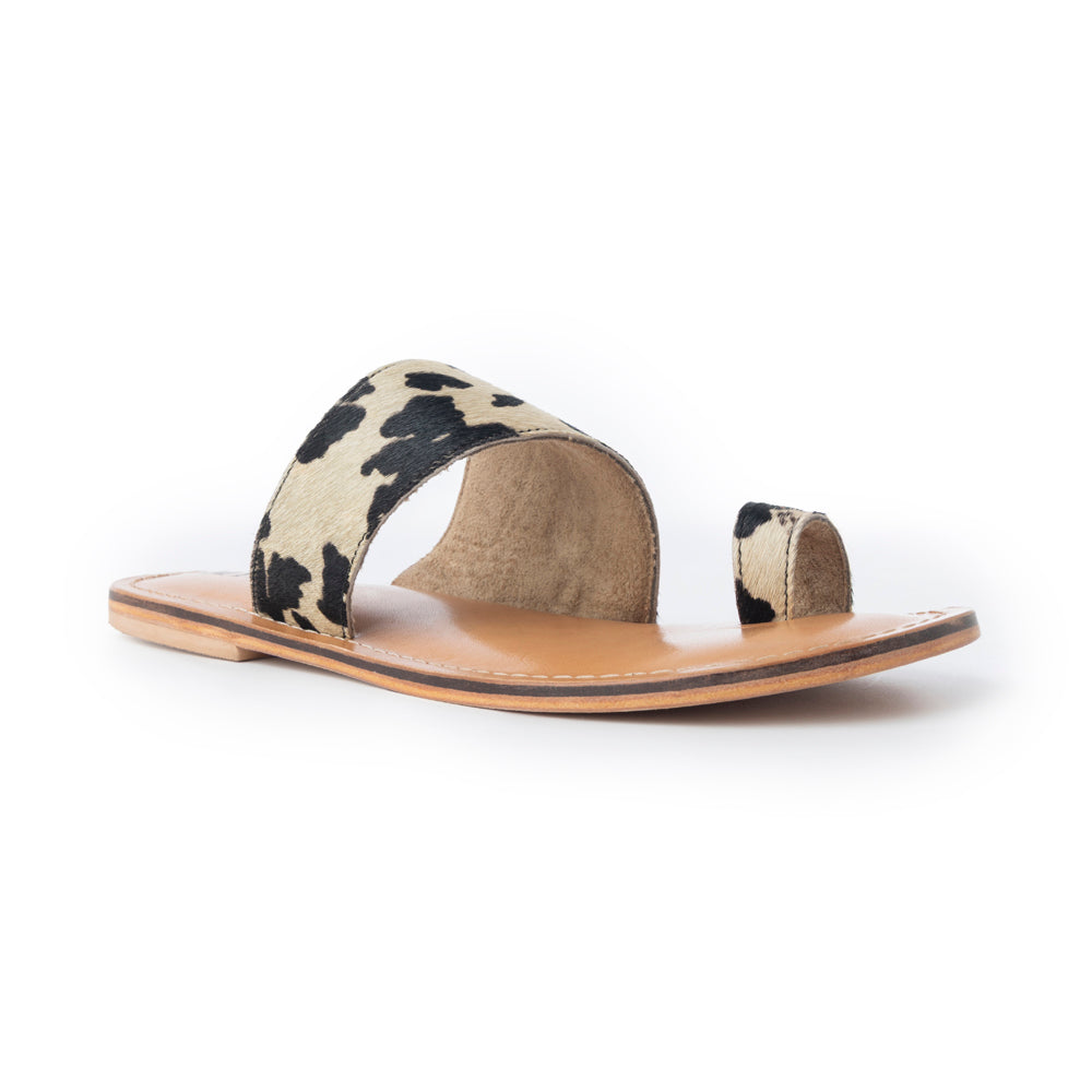 Myra Cattle Trail Hairon Leather Sandals in Ivory Cowhide - Myra USA