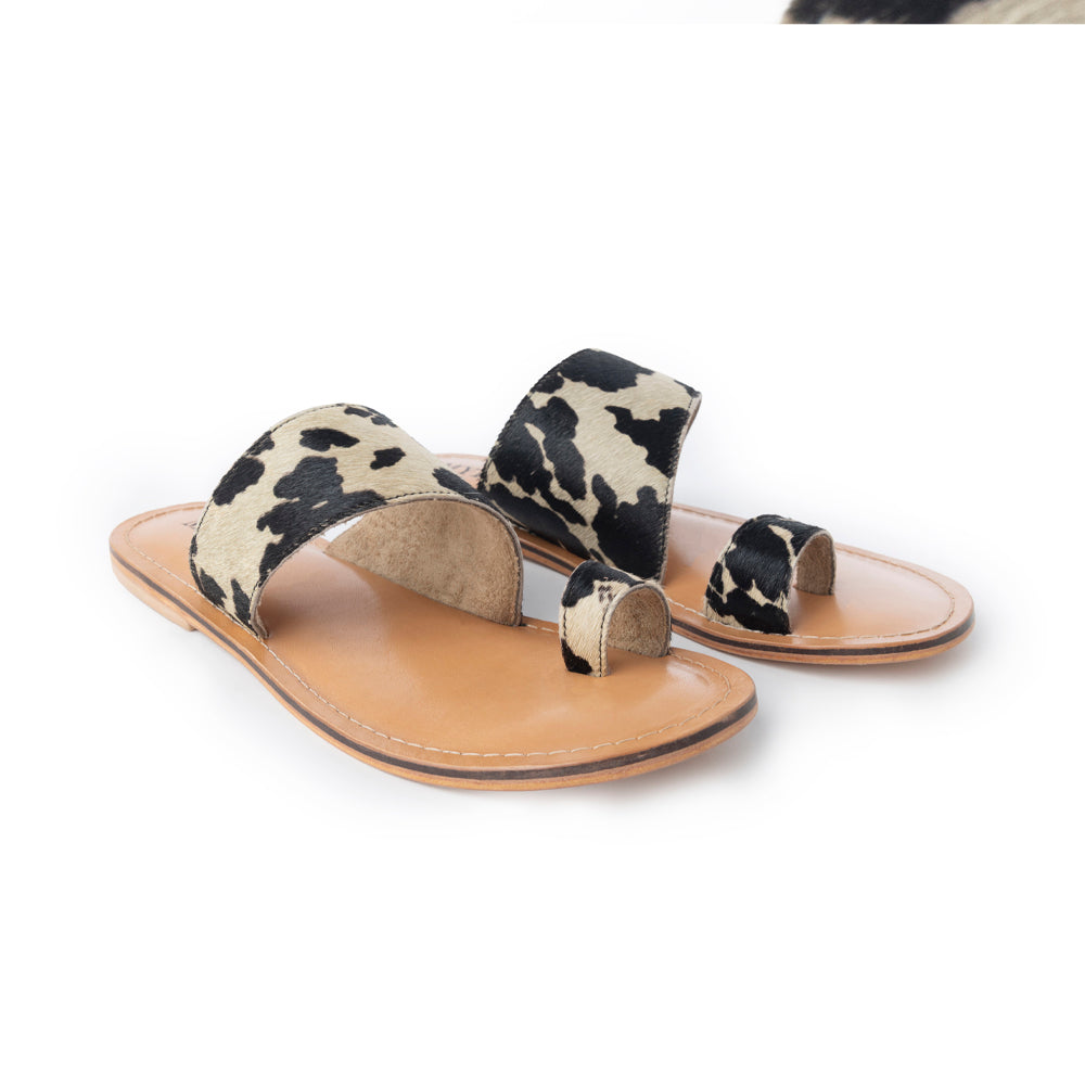 Myra Cattle Trail Hairon Leather Sandals in Ivory Cowhide - Myra USA