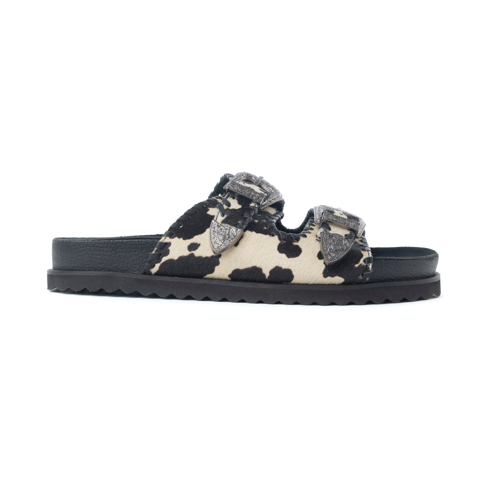 Myra Coyote Crest Hairon Leather Sandals in Vanilla White - Myra USA