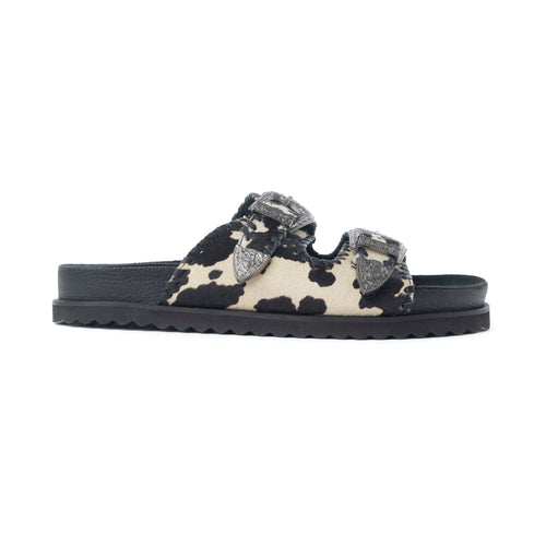 Myra Coyote Crest Hairon Leather Sandals in Vanilla White - Myra USA