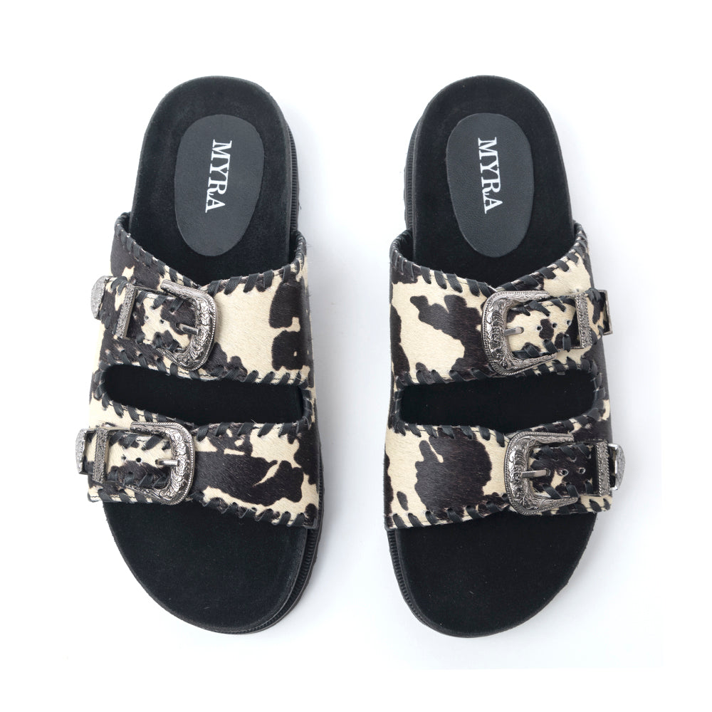 Myra Coyote Crest Hairon Leather Sandals in Vanilla White - Myra USA